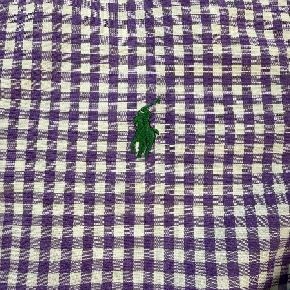 Ralph Lauren‎ Boys Large Purple Button Up Check Gingham Poplin Dress Shirt